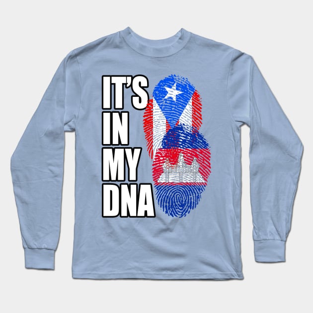 Cambodian And Puerto Rican Mix DNA Flag Heritage Gift Long Sleeve T-Shirt by Just Rep It!!